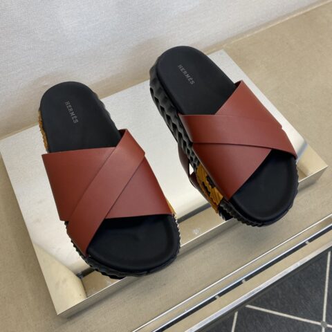 HERMES 男士真皮拖鞋