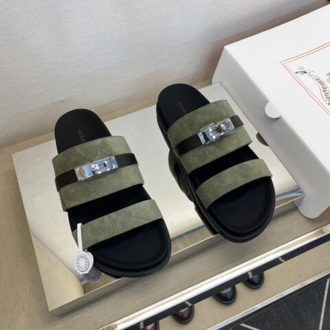 HERMES 男士真皮拖鞋