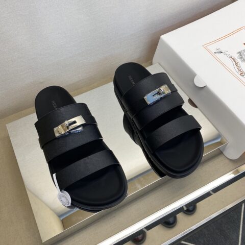 HERMES 男士真皮拖鞋
