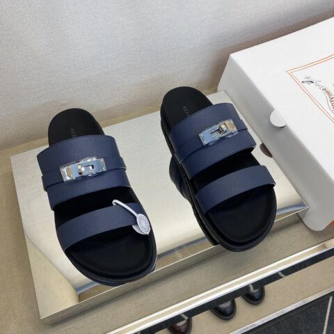 HERMES 男士真皮拖鞋