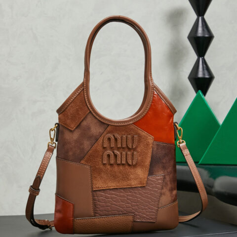 MIUMIU miu家新品迷你托特包 5BA281 拼皮棕色
