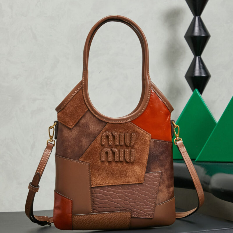 MIUMIU miu家新品迷你托特包 5BA281 拼皮棕色
