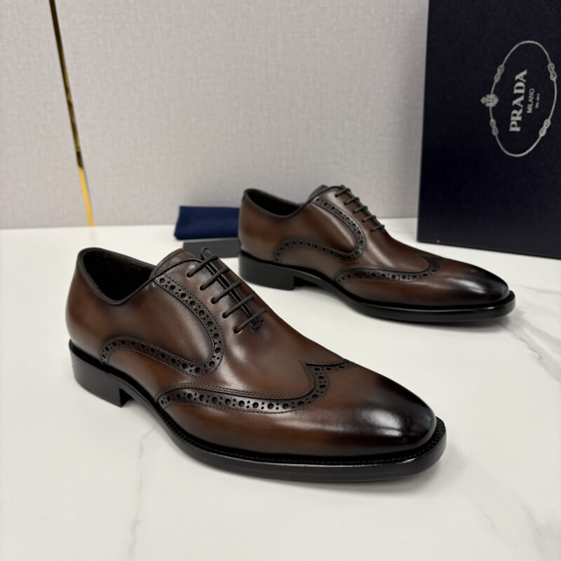 PRADA 男士正装鞋布洛克皮鞋