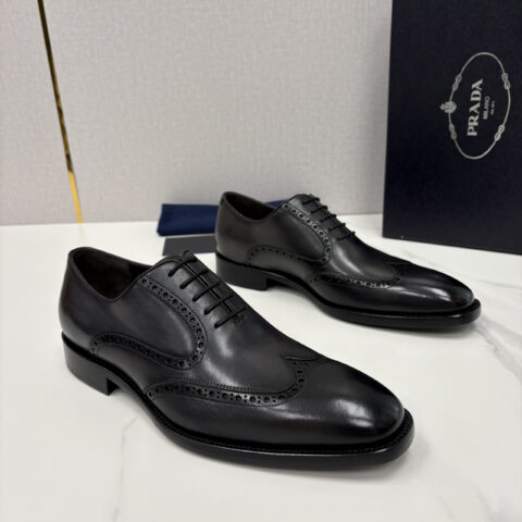 PRADA  男士正装鞋布洛克皮鞋