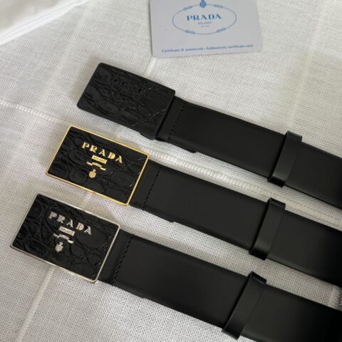 PRADA 男士黑色带身双面头层皮革