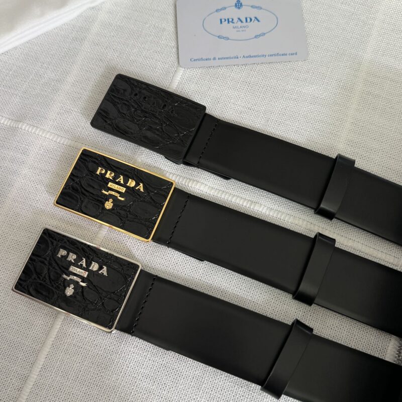 PRADA 男士黑色带身双面头层皮革