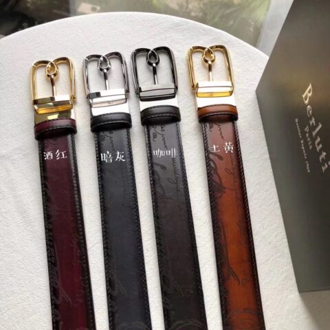 Berluti 精钢旋转针式金属扣35mm腰带
