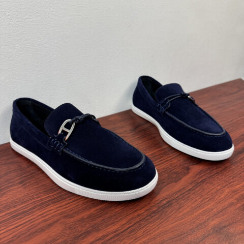 HERMES MOOVE系列男士皮革乐福休闲鞋 货号：H221939 蓝色