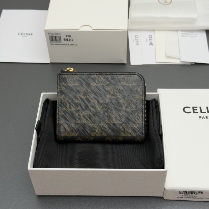 CELINE TRIOMPHE标志印花拉链钱包 编号:10D256CCP.04LU 256 黄褐/老花