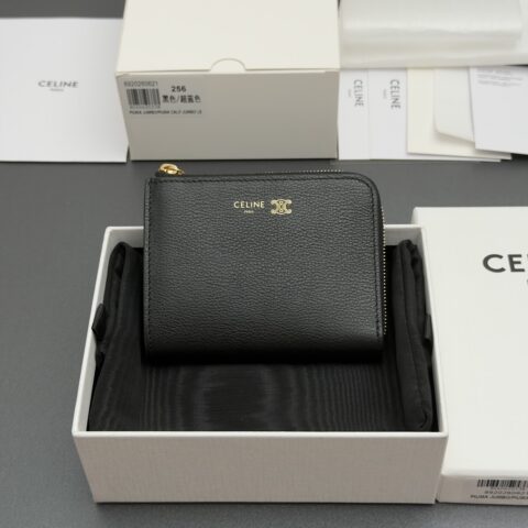 CELINE 牛皮革拉链钱包 编号:10D256CCP.04LU 256 黑色/超蓝色