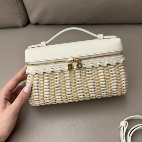 Loro Piana 二代Extra Pocket L19手拿包 型号：FAO4820低语白拼麦芽色藤编