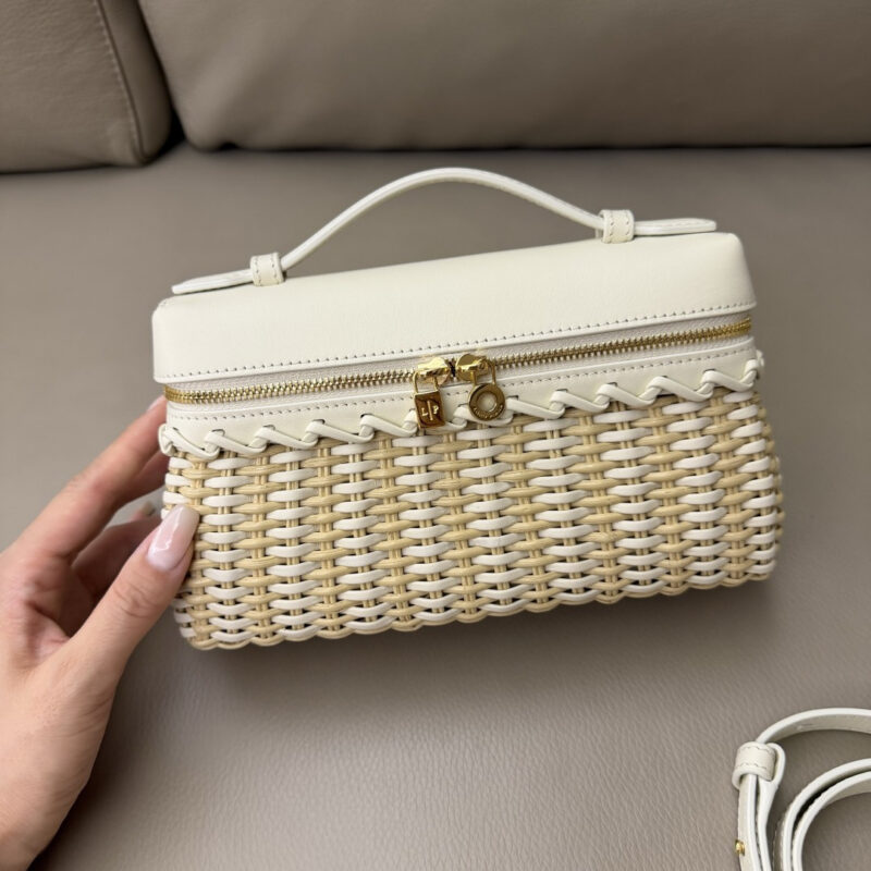 Loro Piana 二代Extra Pocket L19手拿包 型号:FAO4820低语白拼麦芽色藤编