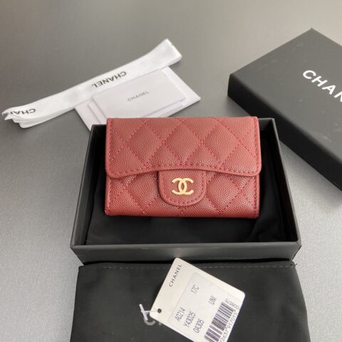 CHANEL 小香进口意大利皮 货号:AP0214 酒紅细球纹金色钢唛