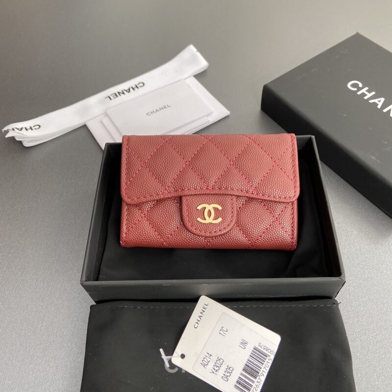 CHANEL 小香进口意大利皮 货号:AP0214 酒紅细球纹金色钢唛
