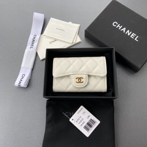 CHANEL 小香进口意大利皮 货号:AP0214  白色细球纹金色钢唛