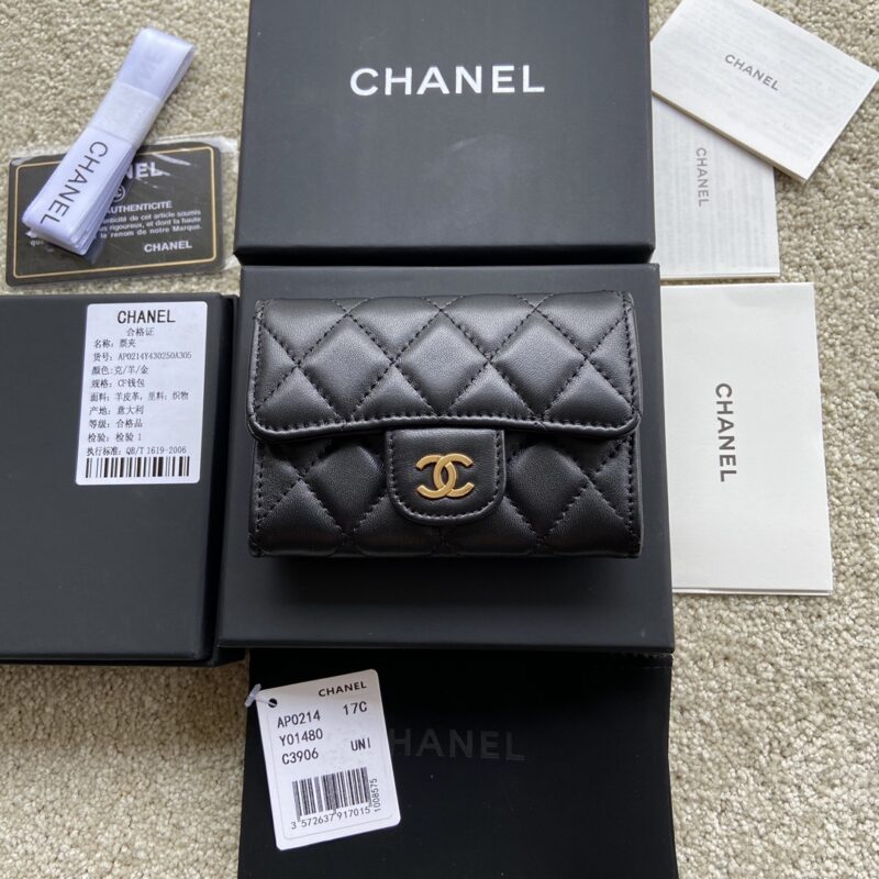 CHANEL 小香进口意大利皮 货号:AP0214  黑色羊皮金色钢唛