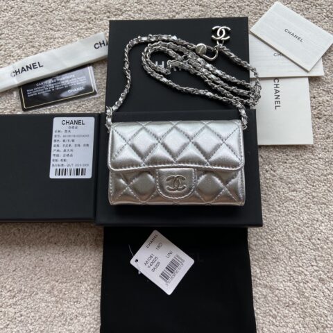 CHANEL 小香进口意大利羊皮货号:A81081 银色羊皮银色钢唛