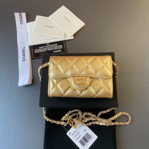 CHANEL 小香进口意大利羊皮 货号:A81081金色羊皮金色钢唛