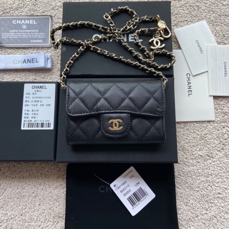CHANEL 小香进口意大利羊皮 货号:A81081黑色细球纹金色钢唛五金