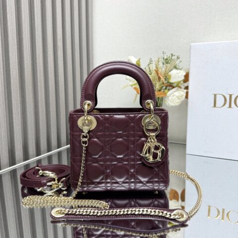 DIOR 经典戴妃Lady三格酒红色羊皮 型号0505