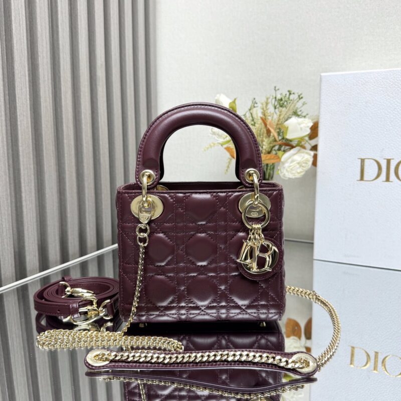 DIOR 经典戴妃Lady三格酒红色羊皮 型号0505