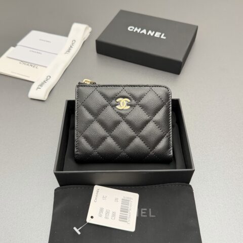 CHANEL 新款係列7字拉链包短款钱包係列 货号:AP3999 黑色细球纹浅金色五金