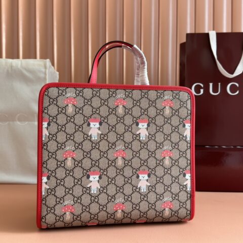 GUCCI 儿童动物印花托特包 型号：605614 红色/兔子印花