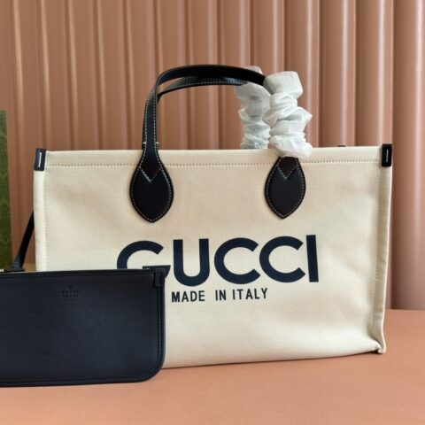 GUCCI 饰印花中托特包 型号：772176蓝色/帆布