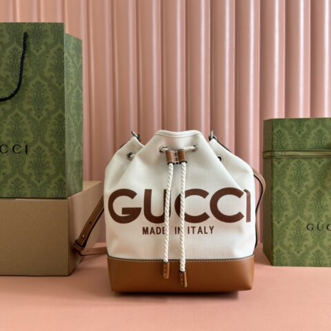 GUCCI 饰印花小号肩背包 型号：772856棕色/帆布