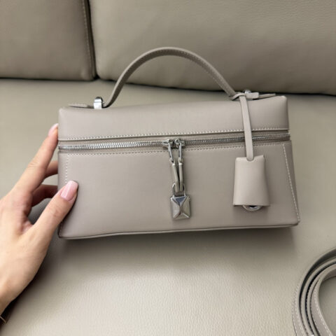 Loro Piana  Extra Bag L23手袋 型号：FAQ2126 平纹 鸽子灰/银扣