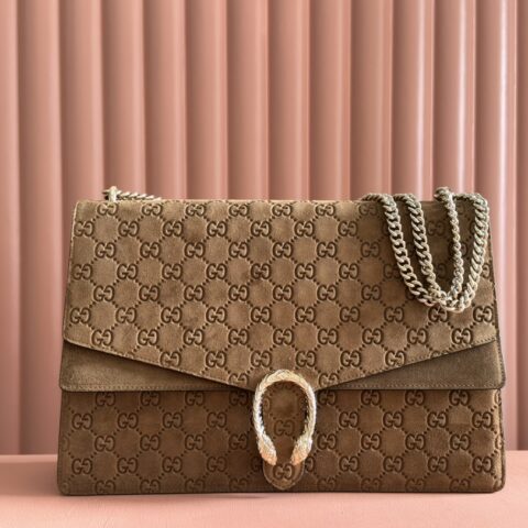 GUCCI Dionysus系列大号肩背包 型号：795003棕磨砂压花