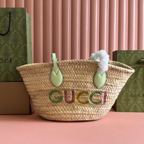 GUCCI 标识小号草编托特包 款号779524 9AAE6 9562