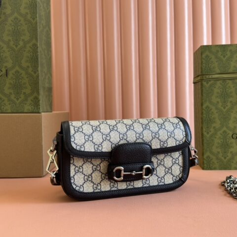 GUCCI Horsebit 1955系列肩背包 型号：735178蓝PVC