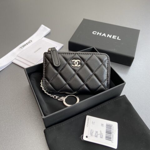 CHANEL 小香小拉链包卡包系列 编号:0221  黑羊銀