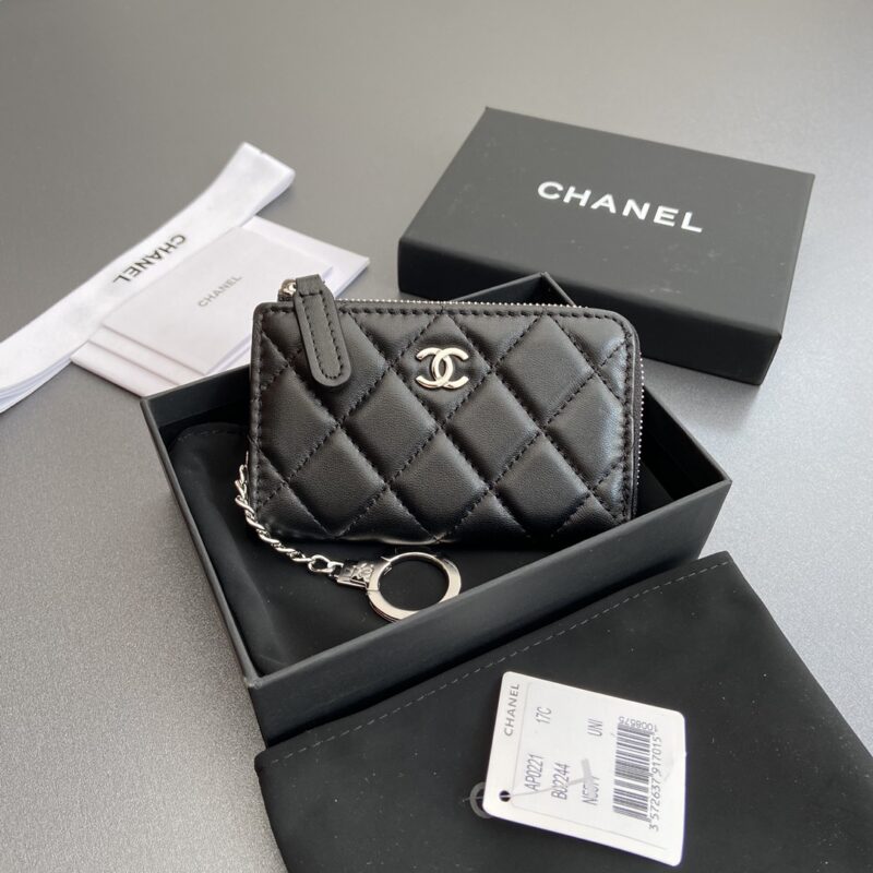 CHANEL 小香小拉链包卡包系列 编号:0221  黑羊銀