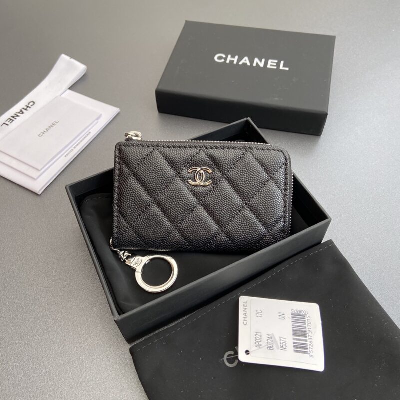 CHANEL 小香小拉链包卡包系列 编号:0221  黑細球銀
