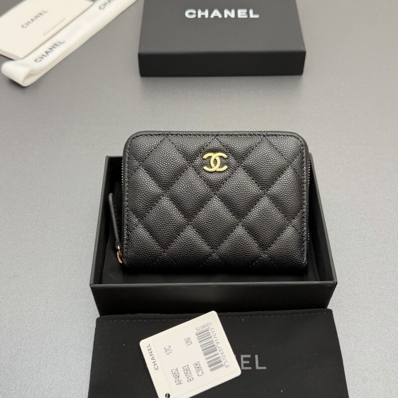CHANEL 新款係列拉链包短款钱包係列 货号:AP4652 黑色细球纹浅金色五金