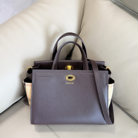 Burberry 迷你 Gotswolds 格纹托特包 型号0911酒红小号