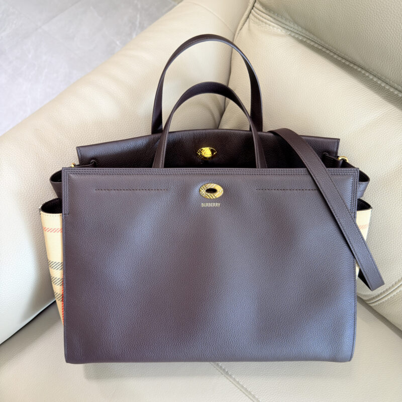 Burberry Cotswolds 格纹托特包 型号0411酒红