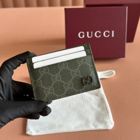 GUCCI 饰GG细节卡片夹 型号：768248 森林绿/pvc