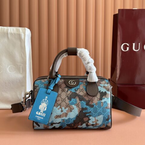 GUCCI 焕新演绎经典GG图案 型号：854860 迷彩兰/pvc