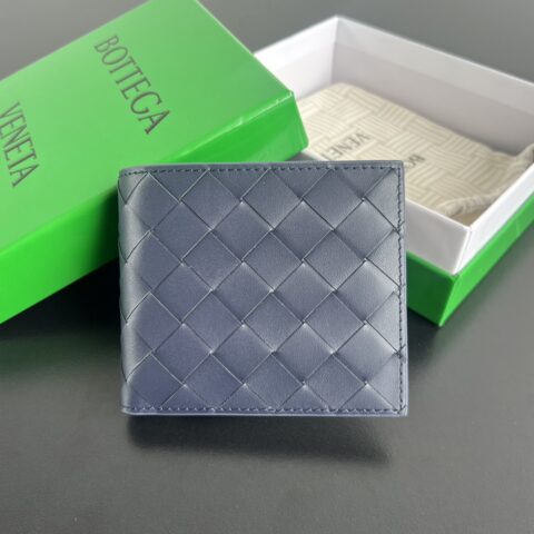 BV 新款带零钱袋双折短夹 605722 深遂蓝/柏树绿