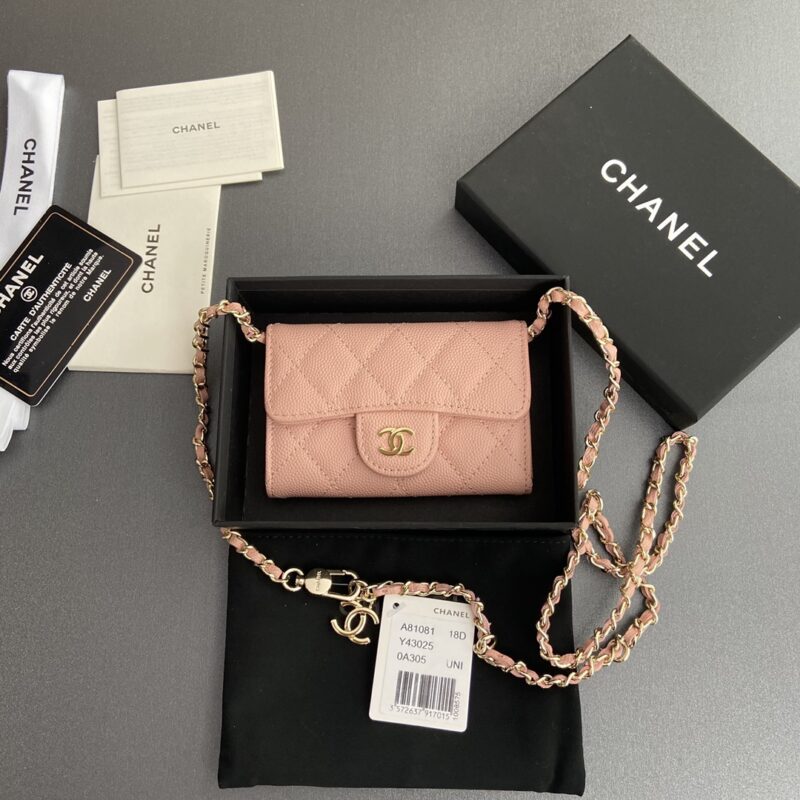 CHANEL 小香进口意大利颗粒牛皮 货号:A81081 粉色细球纹金色钢唛五金