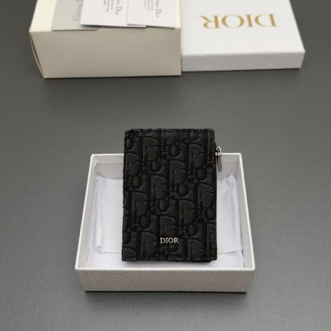DIOR 男士双折钱包系列 型号：H 319 提花黑/牛皮
