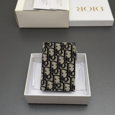 DIOR 男士双折钱包系列 型号：H 319 提花蓝/牛皮