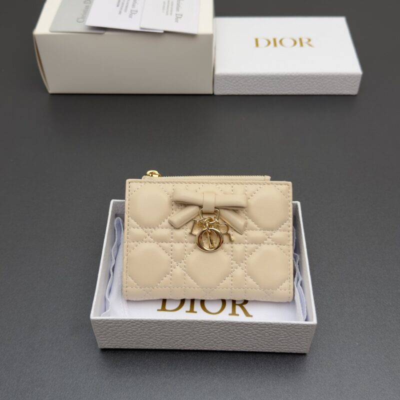 DIOR Lady Dahlia钱包系列 型号:S2605 (粉笔)米白腾格纹羊皮