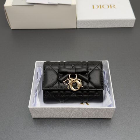 DIOR Lady Freesia钱包系列 型号：S2607 黑色腾格纹/羊皮