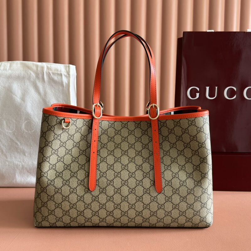 GUCCI GG Emblem系列 型号：815213啡橙PVC/原厂皮
