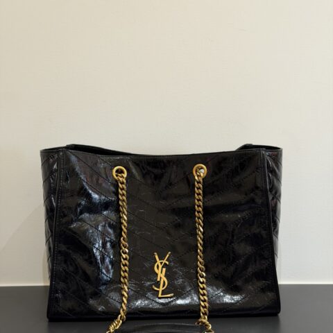 YSL 𝗡𝗜𝗞𝗜复古牛皮革横款购物袋 型号：871151大号 黑色