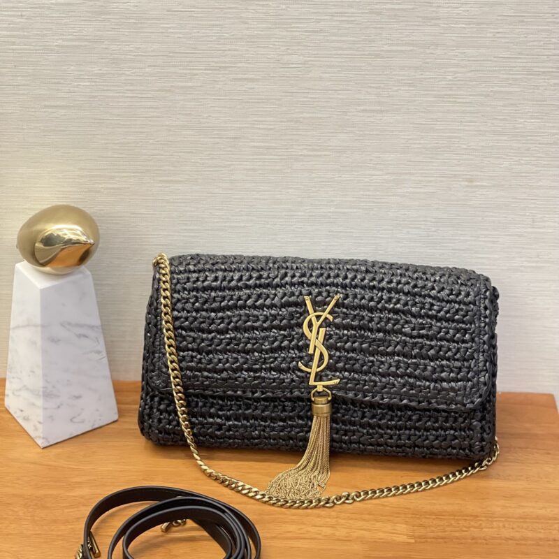 YSL 拉菲草流苏编织款 型号：604276黑色